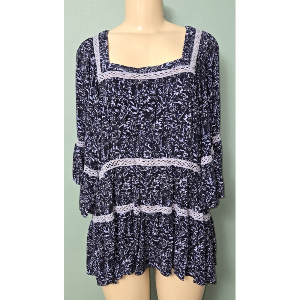 Free People Blue Floral Print Tunic Dress Size Small